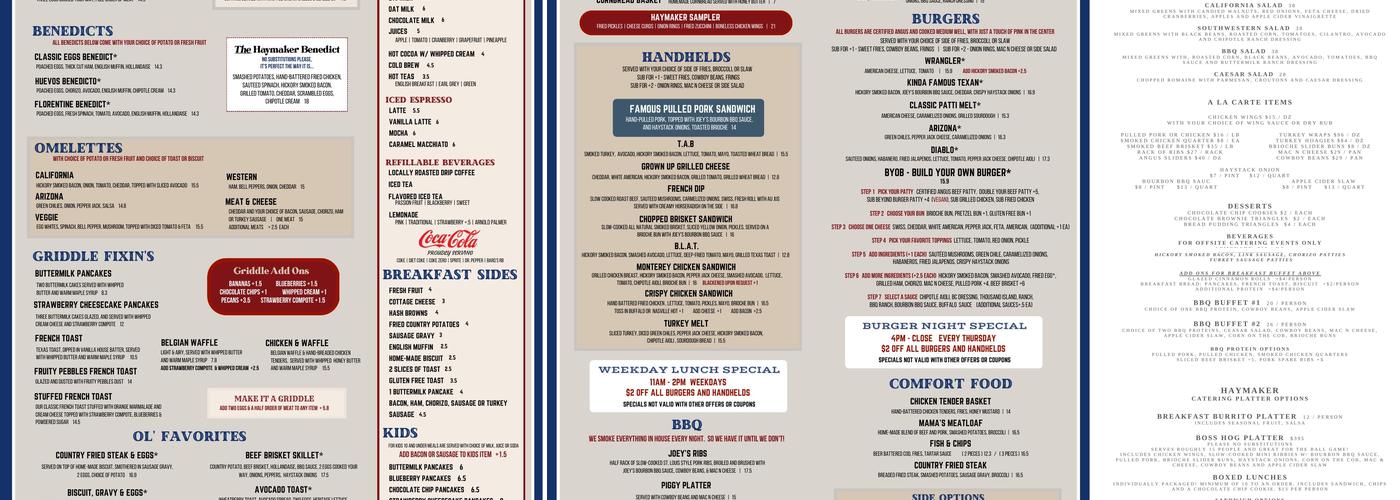 Haymaker Thunderbird Menu