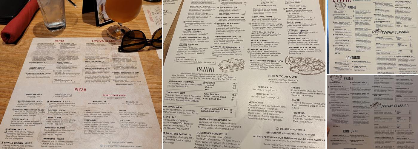 Evviva Trattoria Wrentham Menu