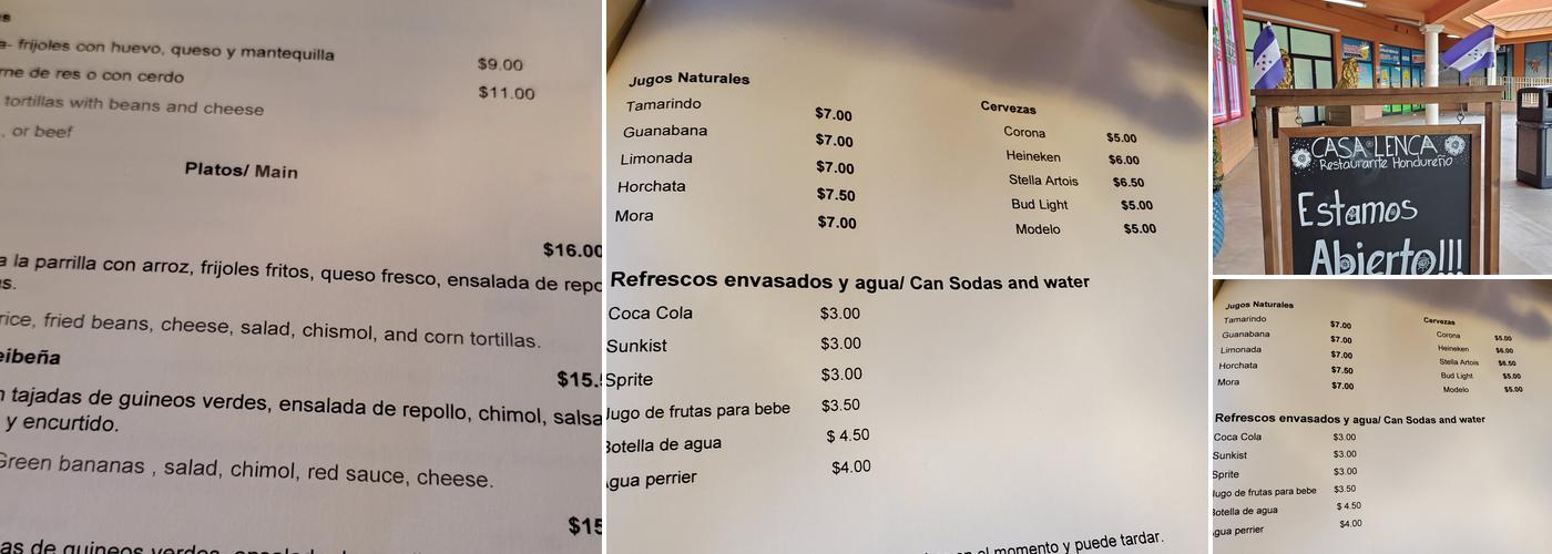 Casa Lenca Restaurante Menu