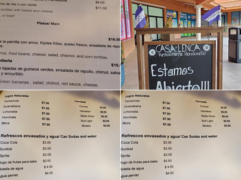 Casa Lenca Restaurante Menu