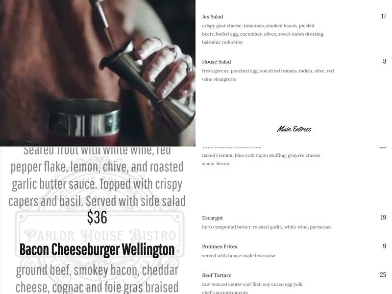 Parlor House Bistro Menu