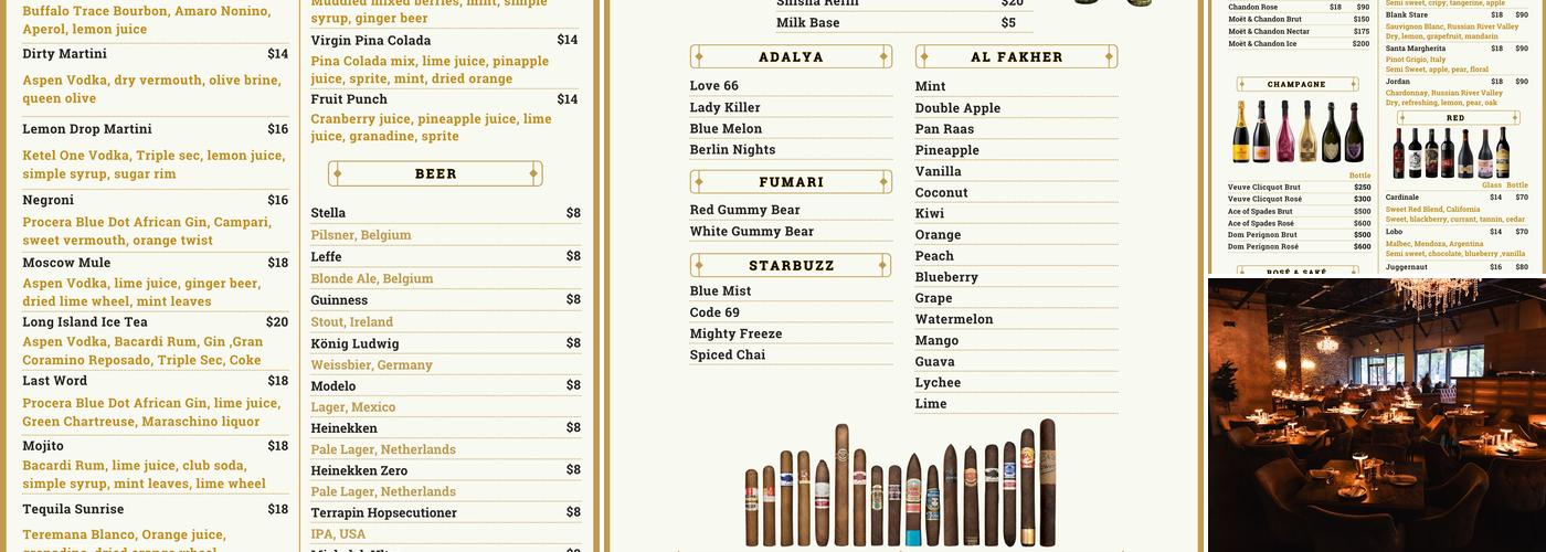 Pasha Restaurant and Bar Menu