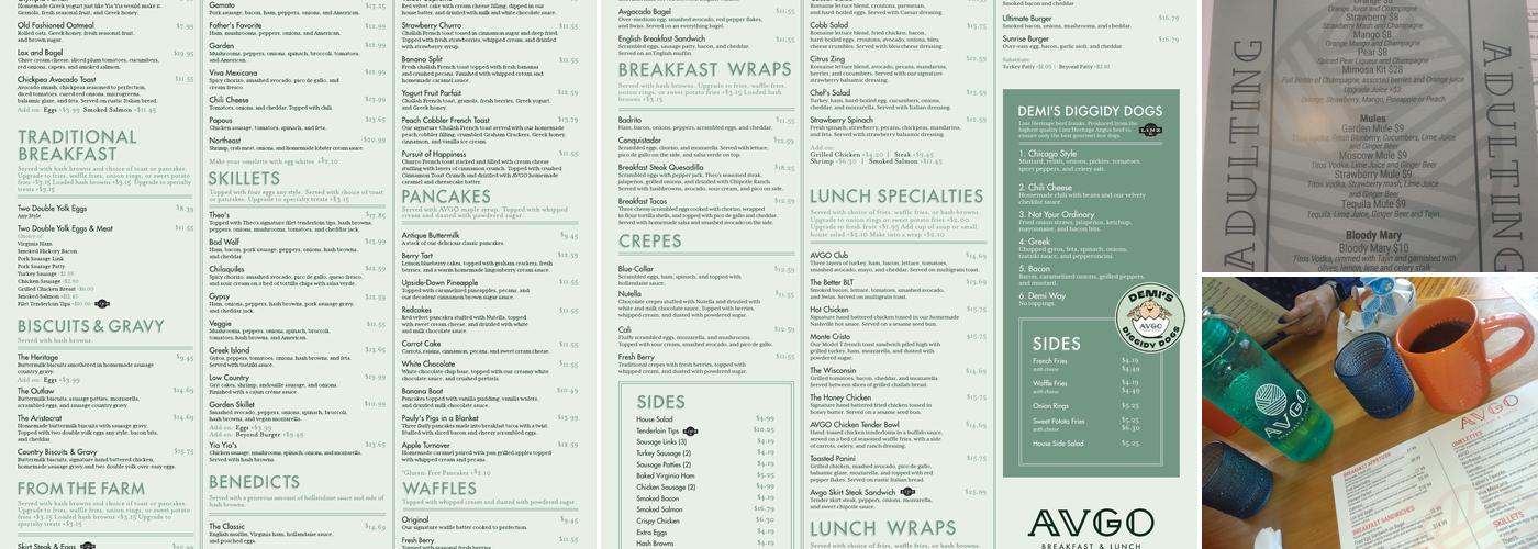 Avgo Breakfast and Lunch Menu