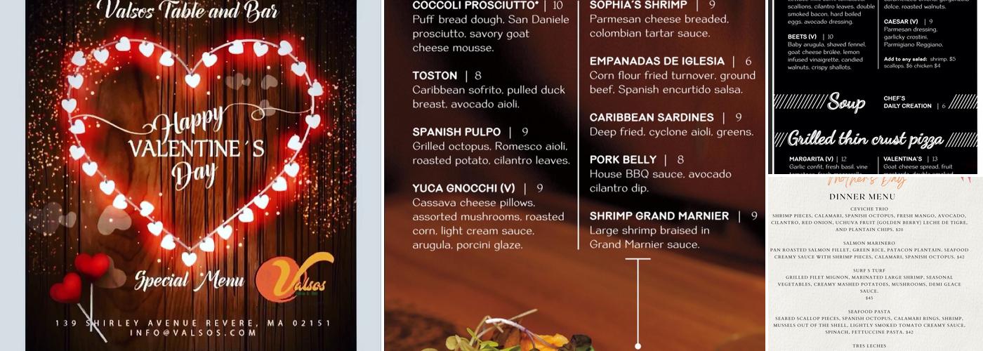 Valsos Table and Bar Menu