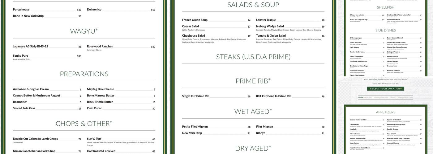 801 Chophouse Minneapolis Menu