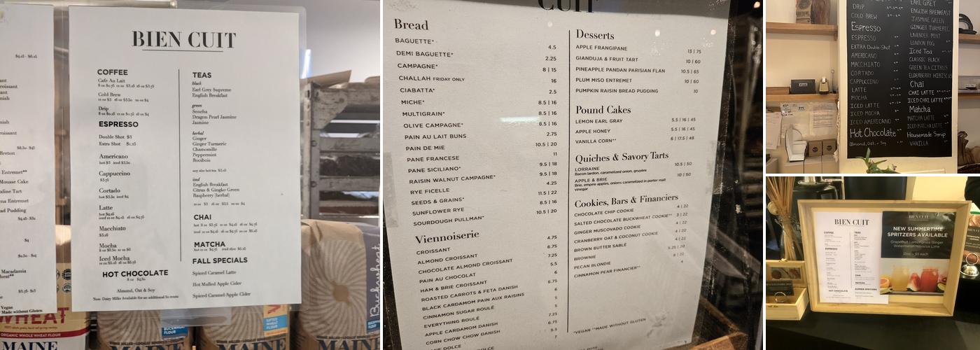 Bien Cuit Menu