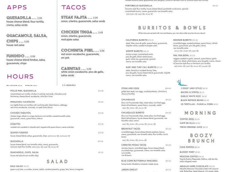 Mal Pan Menu