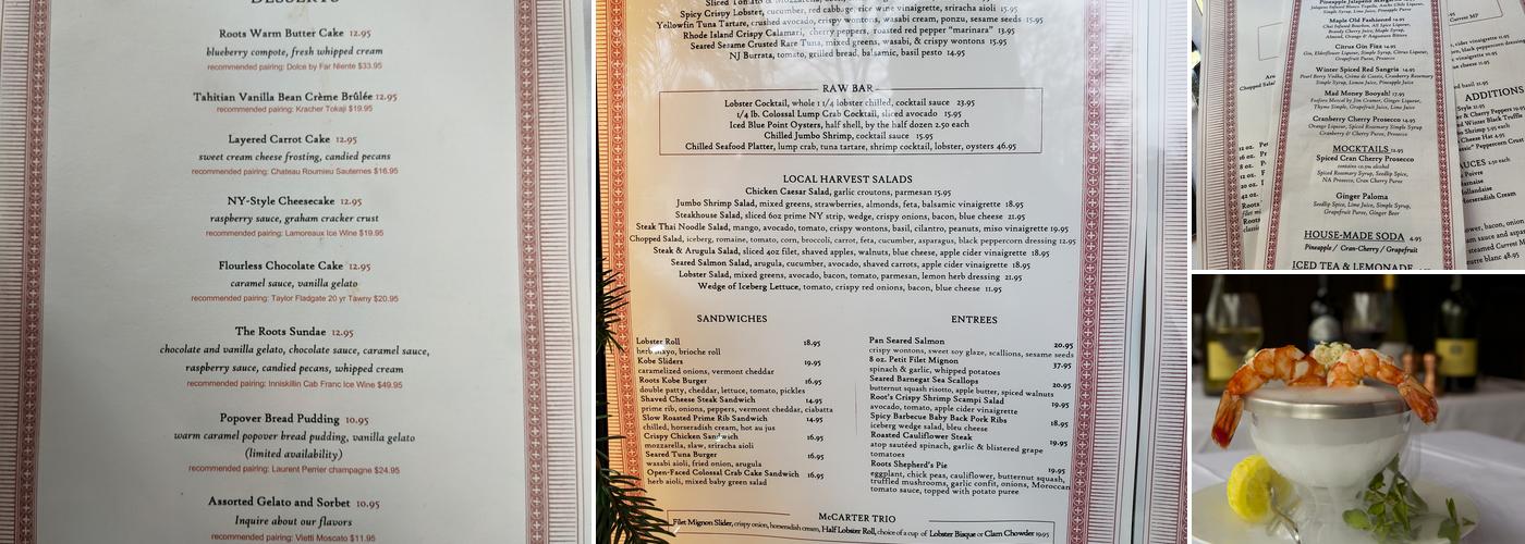 Roots Ocean Prime Menu