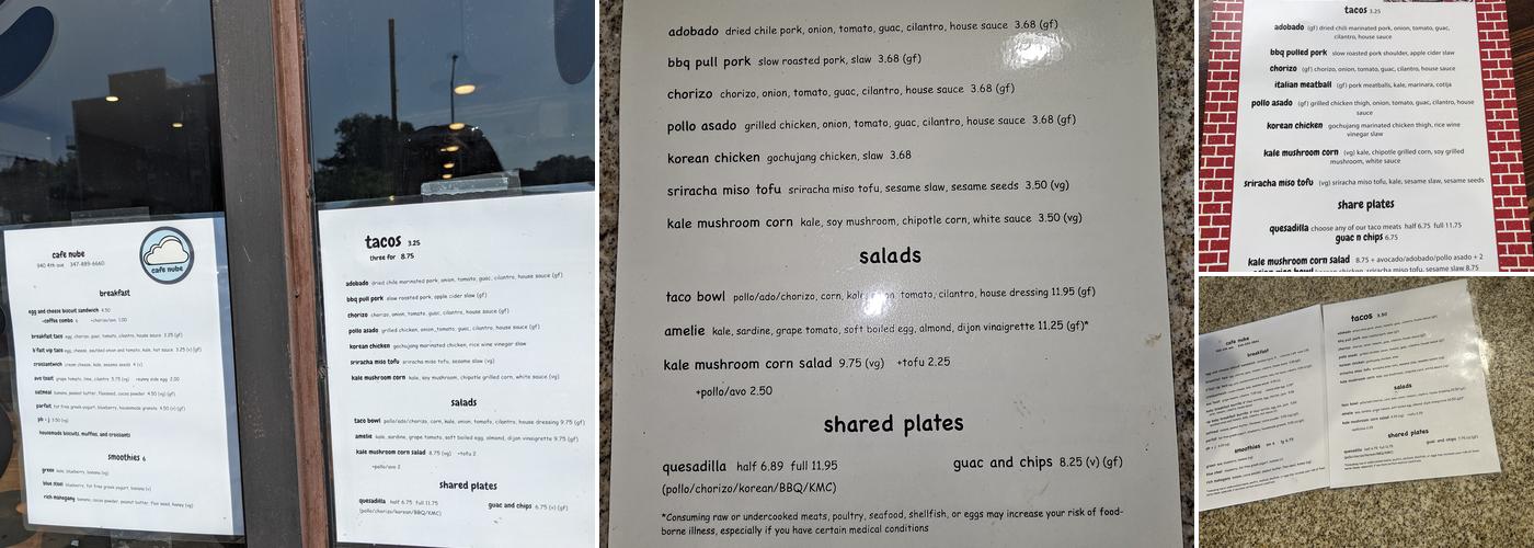 Cafe Nube Menu