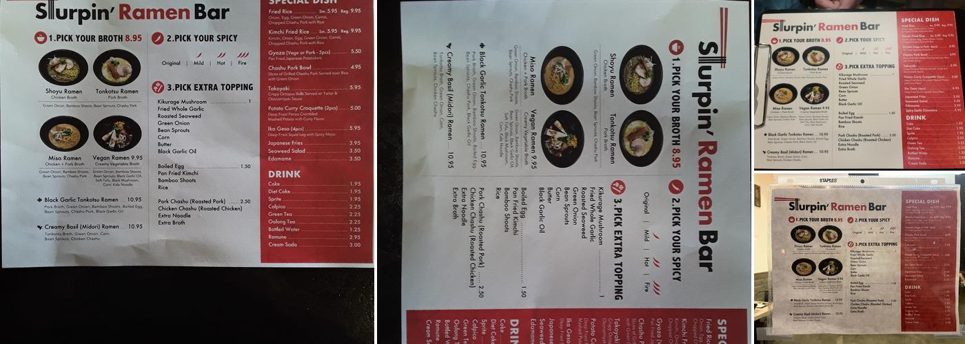 Slurpin' Ramen Menu
