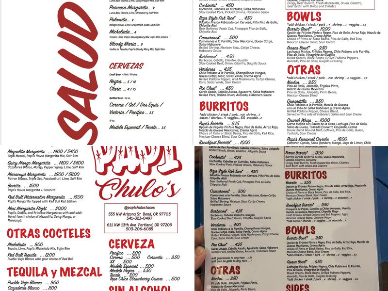 Papi Chulo's Menu