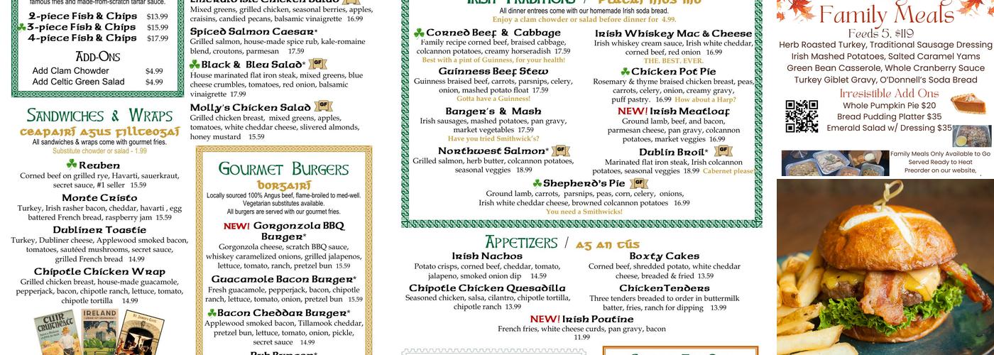 Shawn O'Donnell's American Grill and Irish Pub Menu