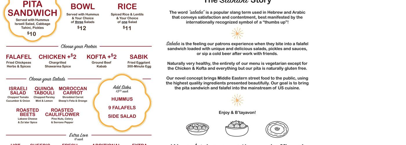 Sababa Menu