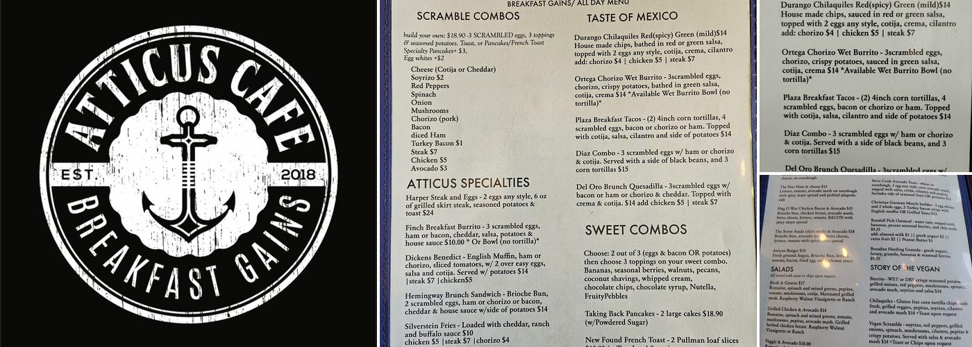 Atticus Cafe Menu