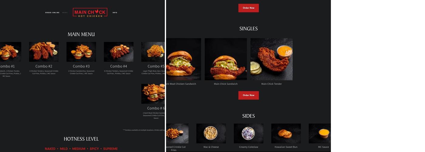 Main Chick Hot Chicken Menu