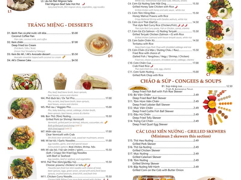 AK Kitchen Menu