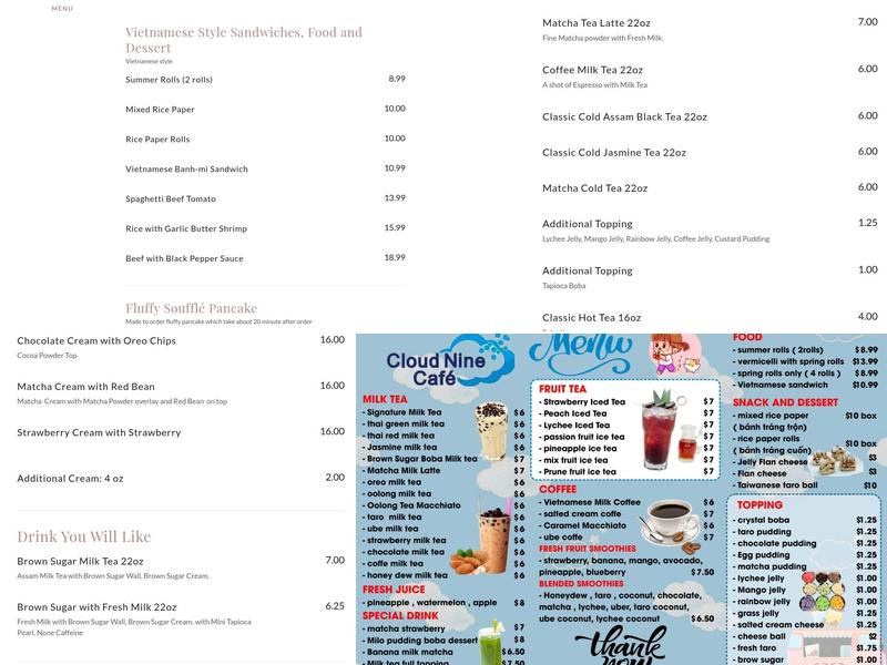 Cloud Nine Cafe Menu