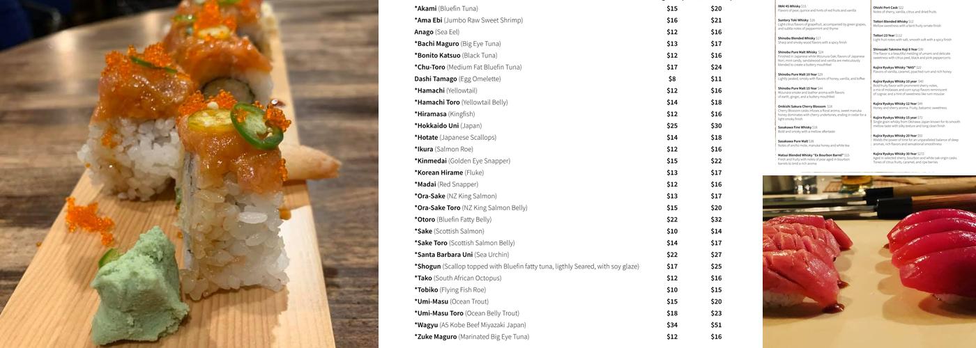 Tahk Omakase Sushi Menu