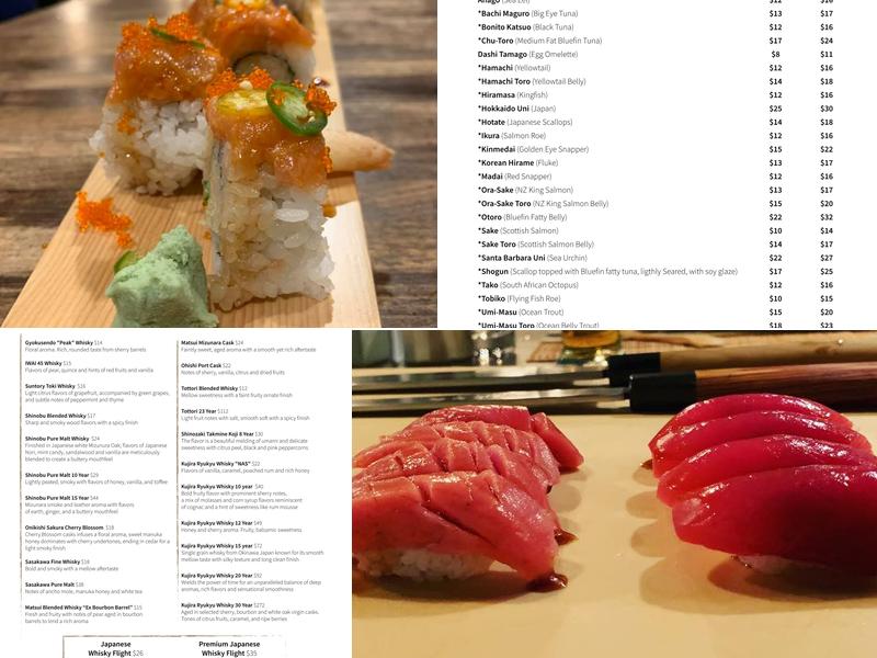 Tahk Omakase Sushi Menu