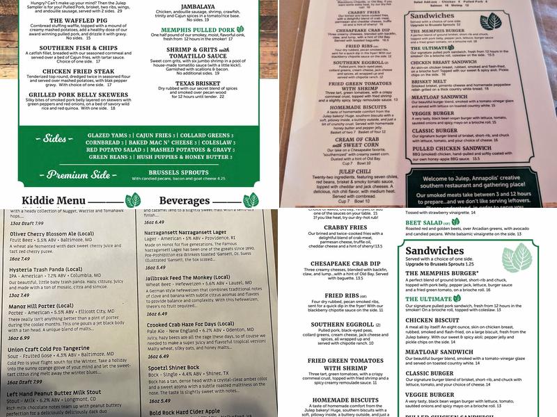 Julep Kitchen & Bar Menu