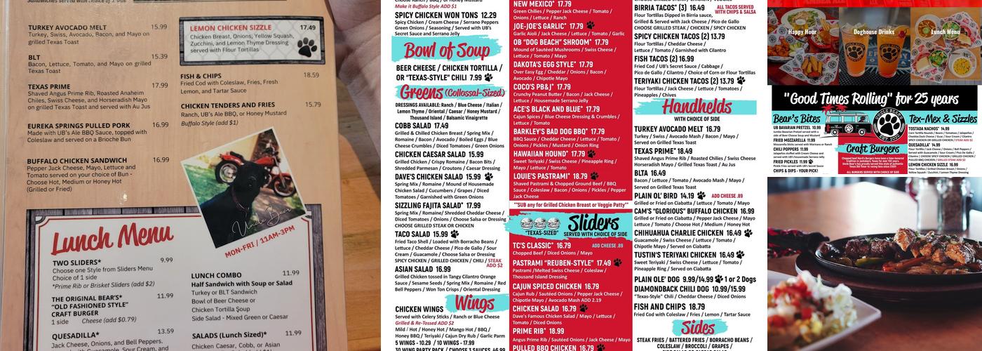 Uncle Bear's Grill & Tap - Greenfield Menu