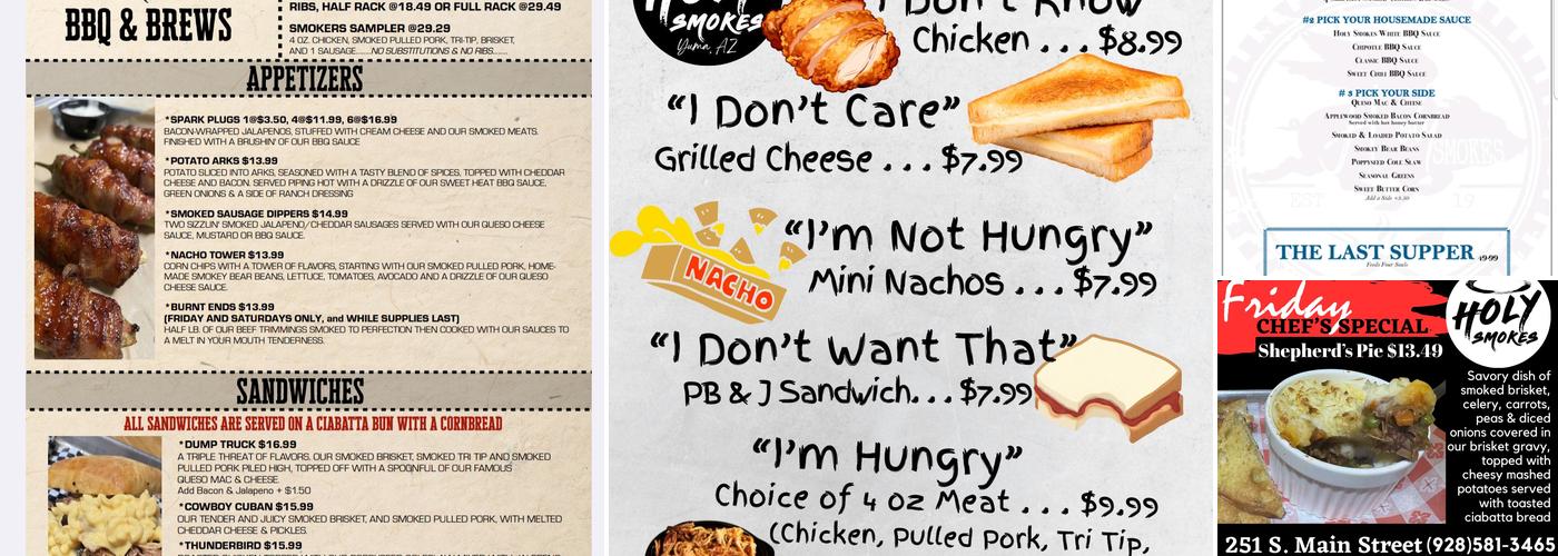 Holy Smokes Menu