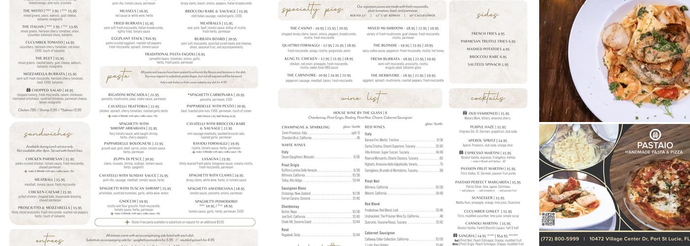 Pastaio Handmade Pasta•Pizza Menu