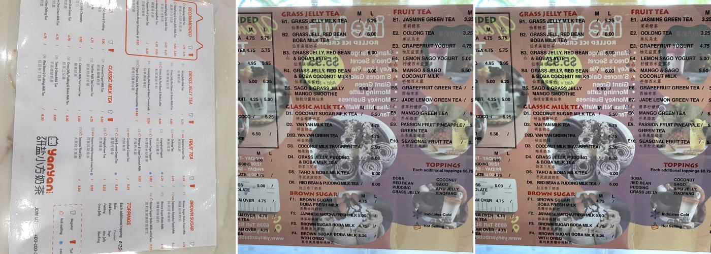 Yanyan Tea (Hollywood) Menu