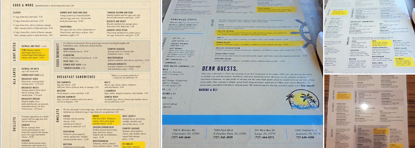Benedict's Restaurant Menu