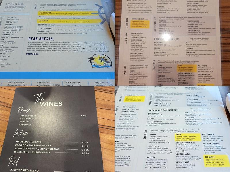 Benedict's Restaurant Menu