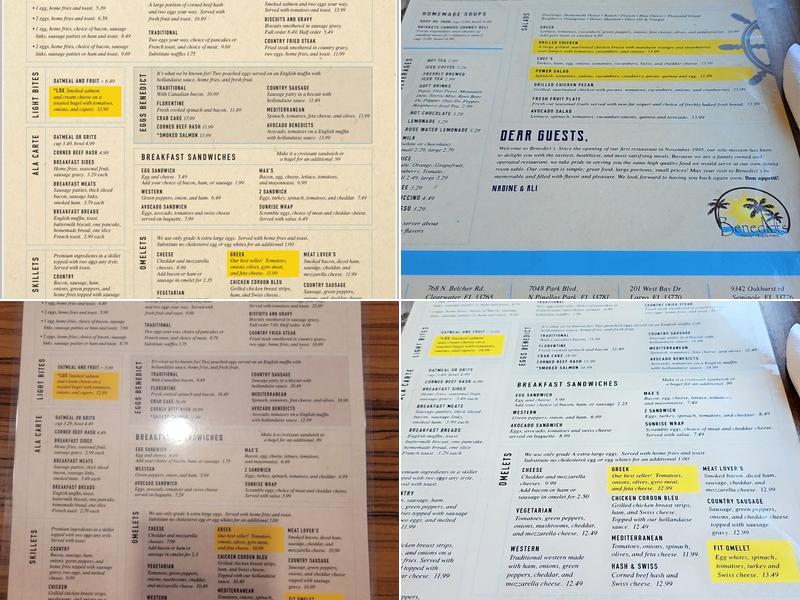 Benedict's Restaurant Menu