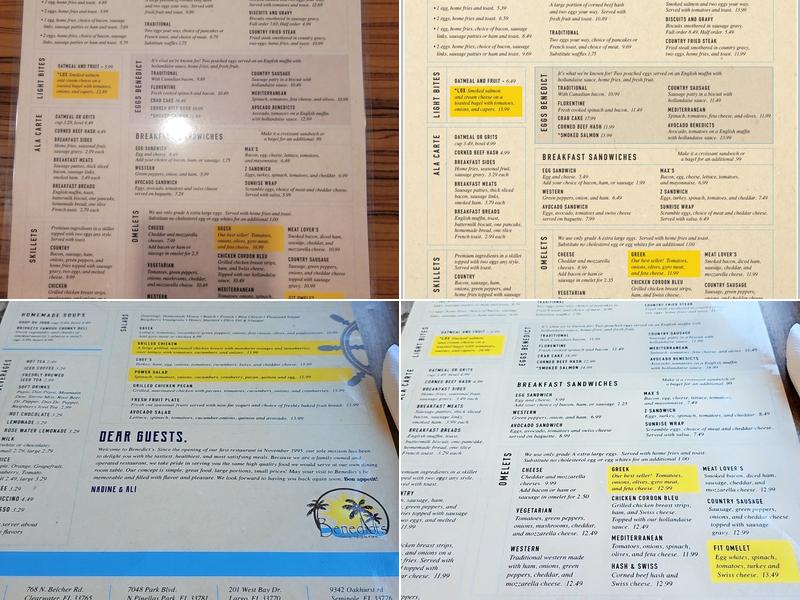 Benedict's Restaurant Menu