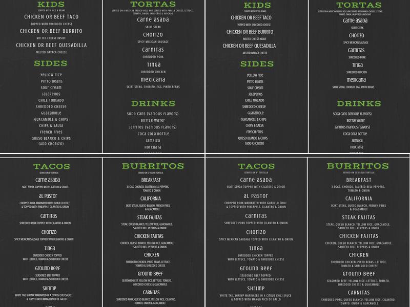Sergio's Tacos Menu