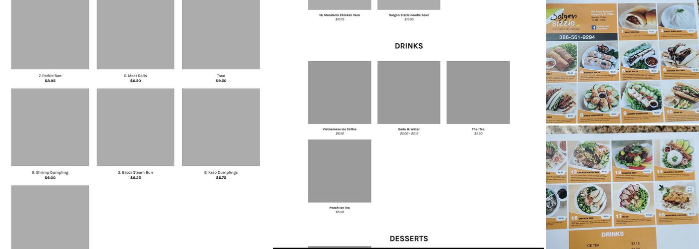 Saigon Sizzle Menu
