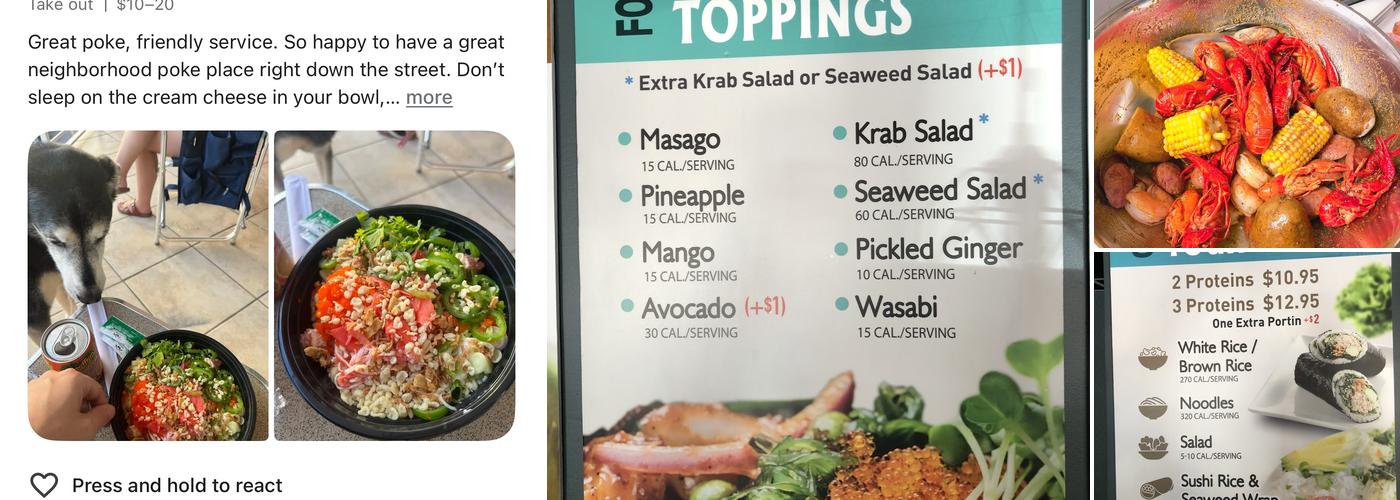 Poké Falls Pasadena Menu