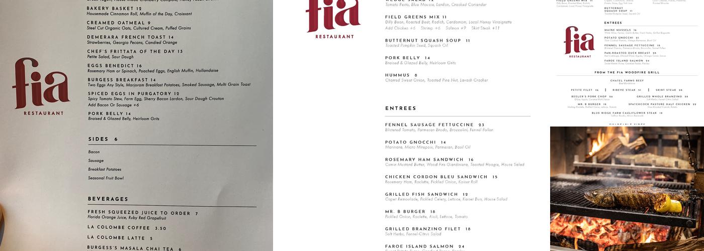 Fia Restaurant Menu