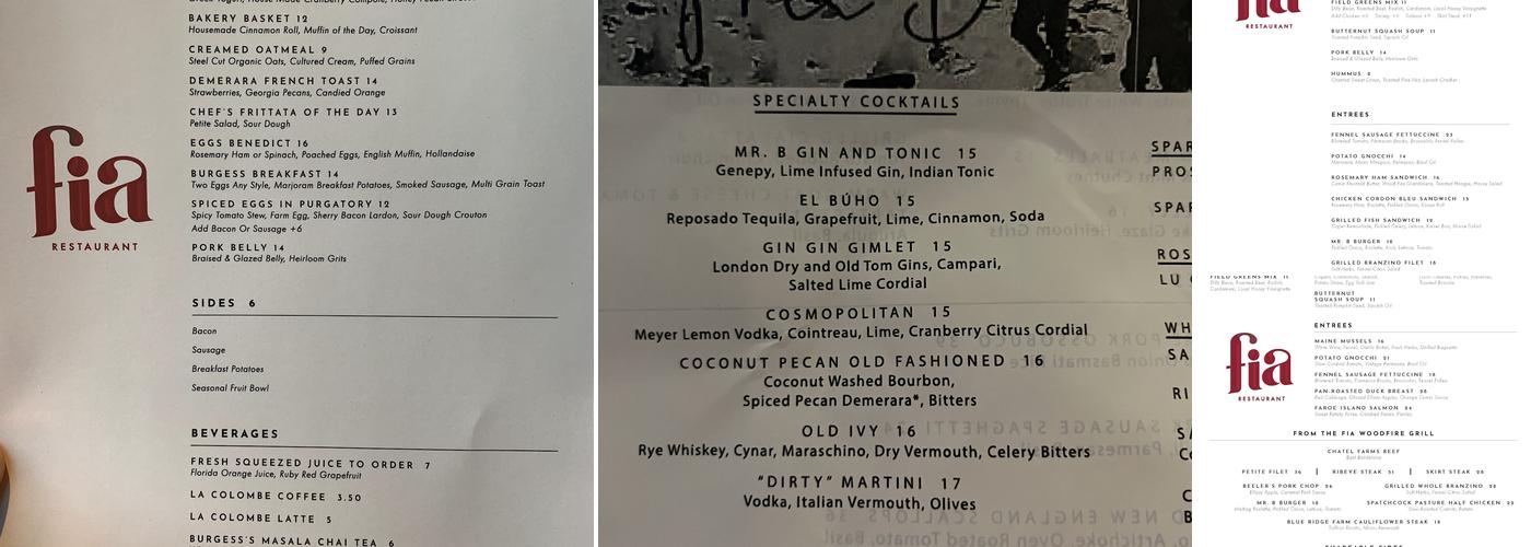 Fia Restaurant Menu
