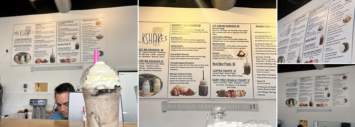 Gordons Milkshake Bar Menu