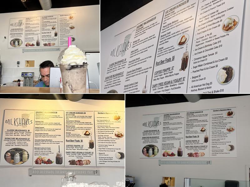 Gordons Milkshake Bar Menu