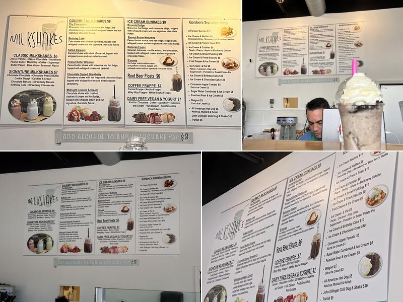 Gordons Milkshake Bar Menu