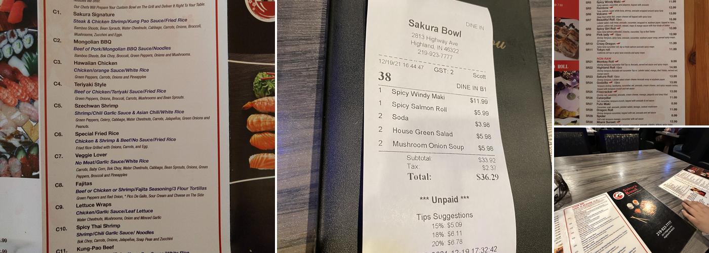 Sakura Bowl Restaurant Menu