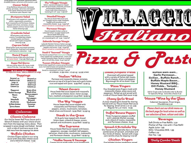 Villaggio Italiano Menu