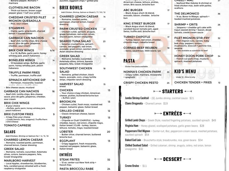 Brix Gastropub Menu