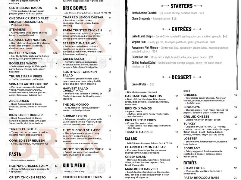 Brix Gastropub Menu