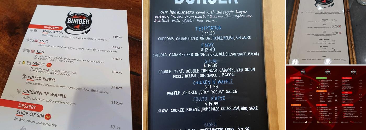 Sin City Burger Menu
