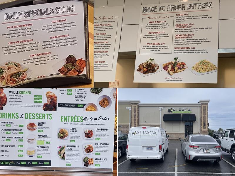 Alpaca Peruvian Charcoal Chicken Menu