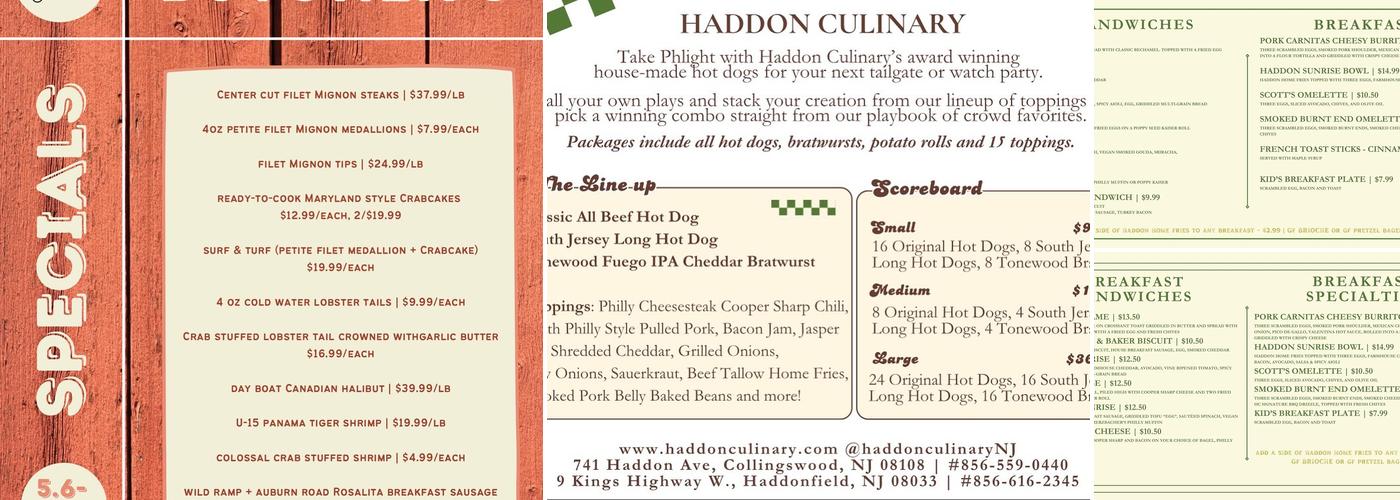 Haddon Culinary Menu
