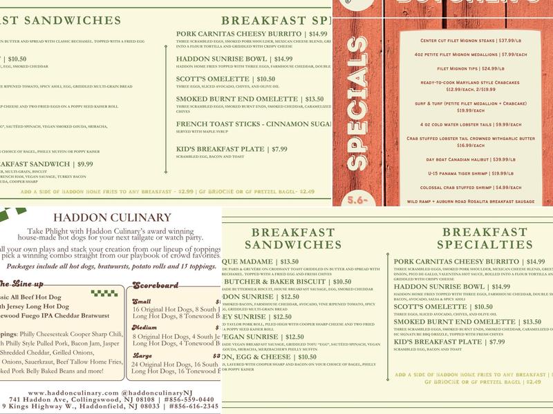 Haddon Culinary Menu