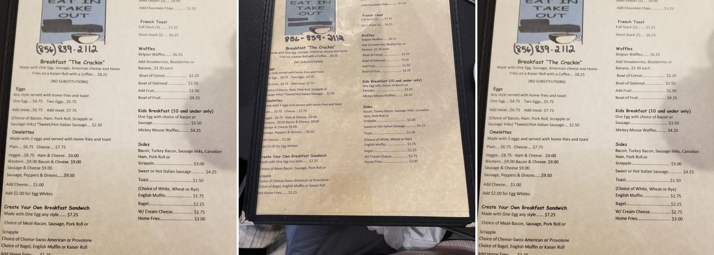 The Cracked Egg Cafe of Vineland Menu