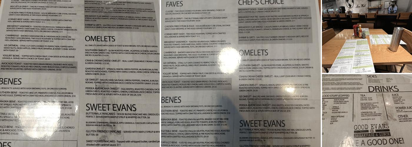 Good Evans Breakfast & Lunch Menu